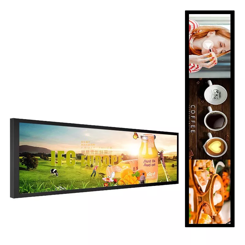 49.5 Inch Indoor Supermarket Shelves LED Screen Shelf Edge Stretch Bar LCD Digital Signage Advertising Poster Video Player